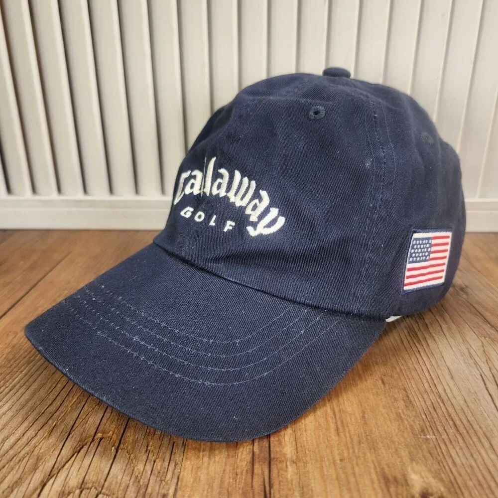 Callaway Golf American Flag Embroidered Baseball Strapback Hat Cap Navy Blue USA